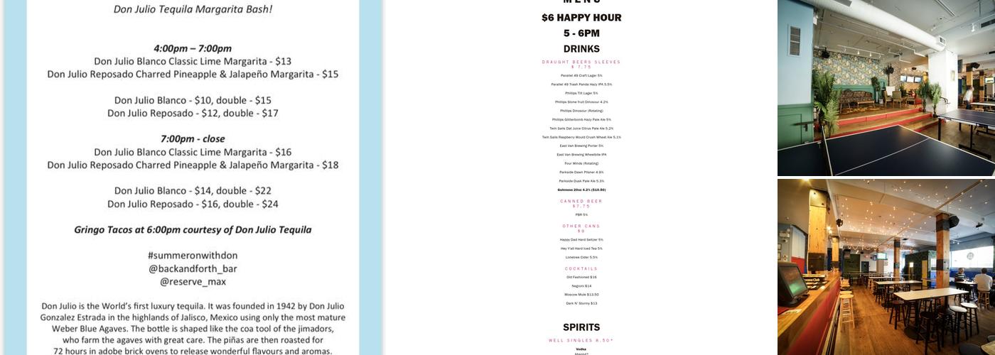 Back and Forth Bar Menu