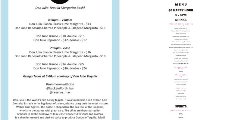 Back and Forth Bar Menu