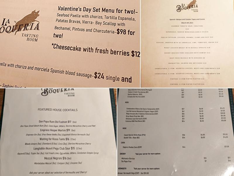 La Boqueria Tapas and Pintxos Bar Menu