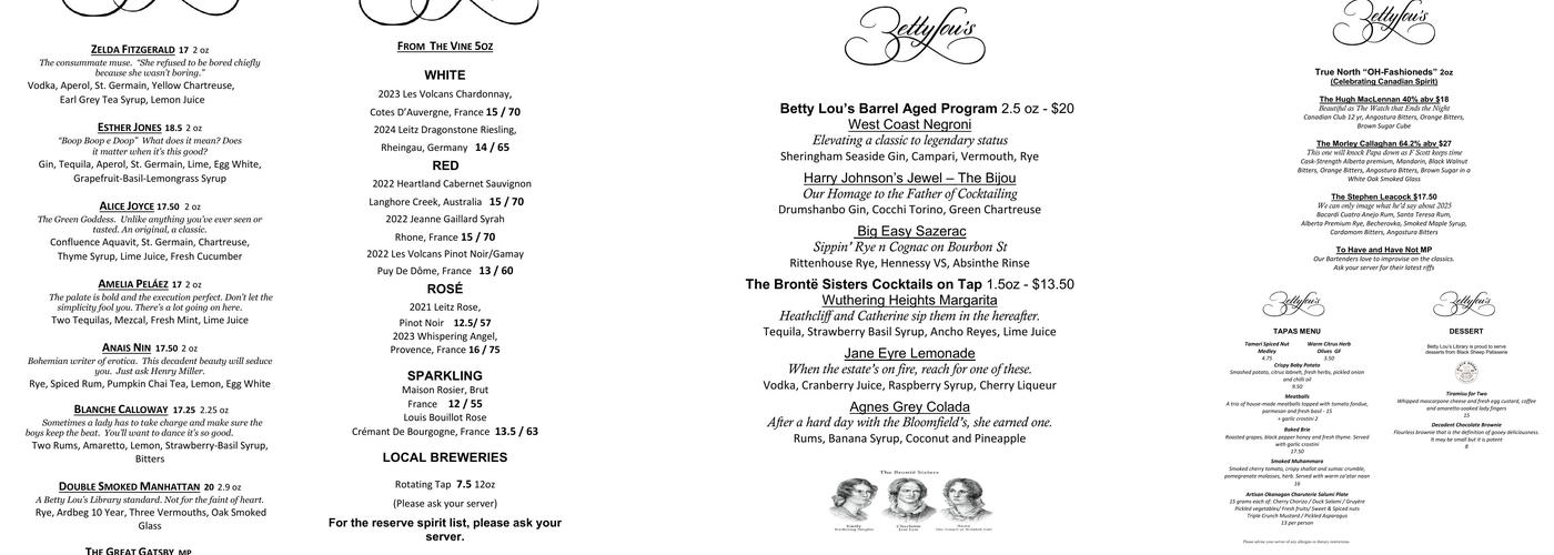Betty Lou's Library Menu