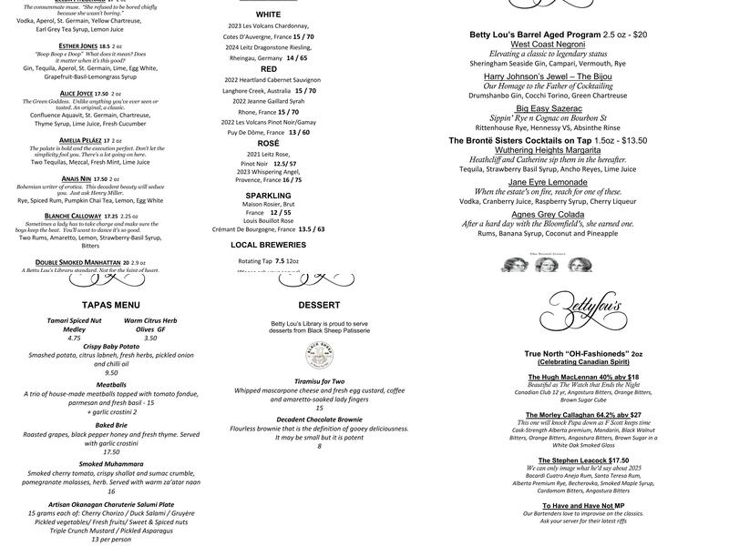 Betty Lou's Library Menu