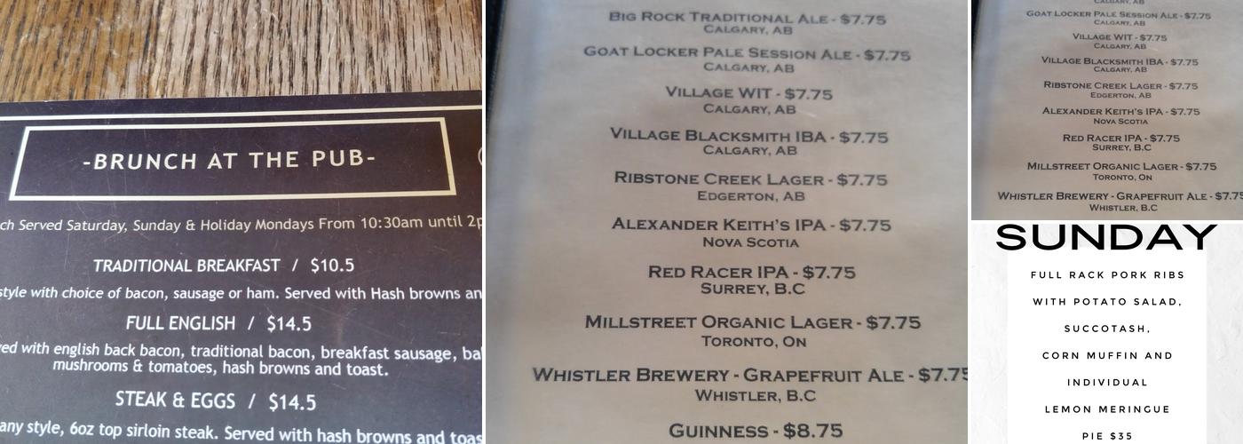 Kensington Pub Menu
