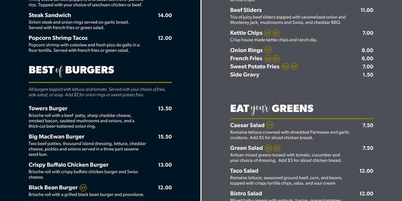 Towers Pub Menu