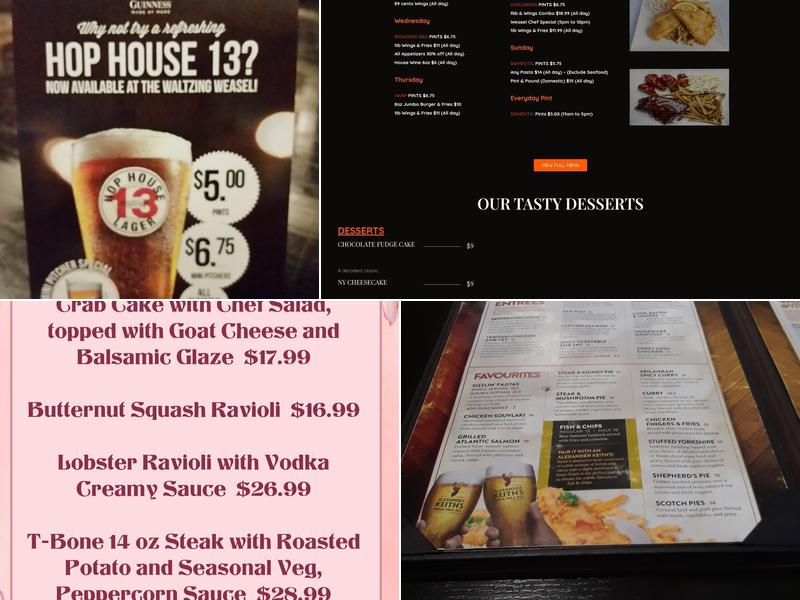 Waltzing Weasel Pub - Oshawa Menu