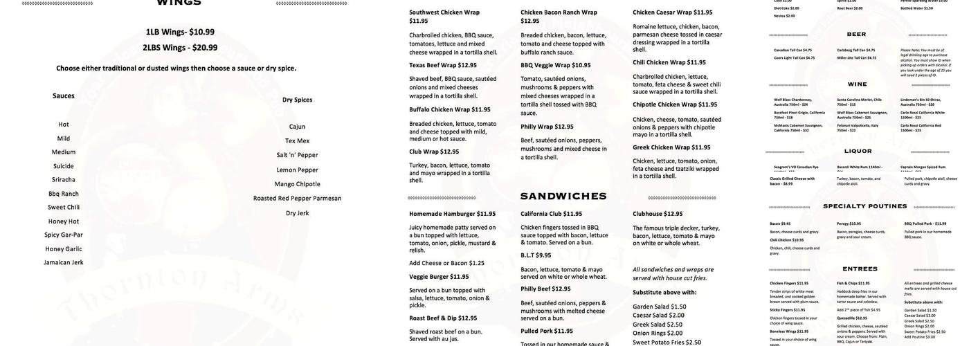 Thornton Arms Pub & Grill Menu