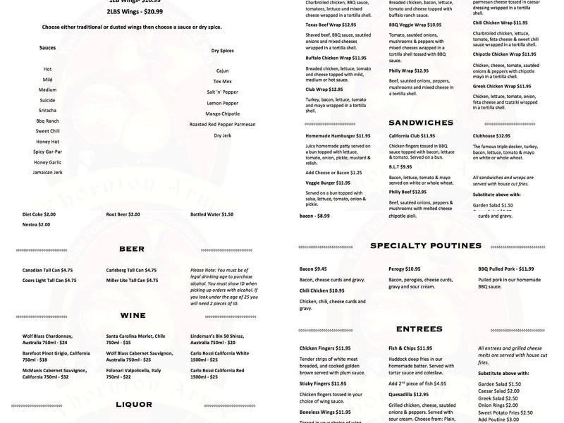 Thornton Arms Pub & Grill Menu