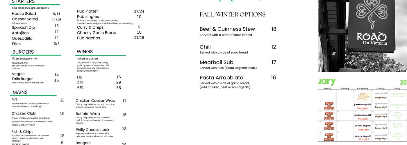 Falls Road Irish Pub Menu