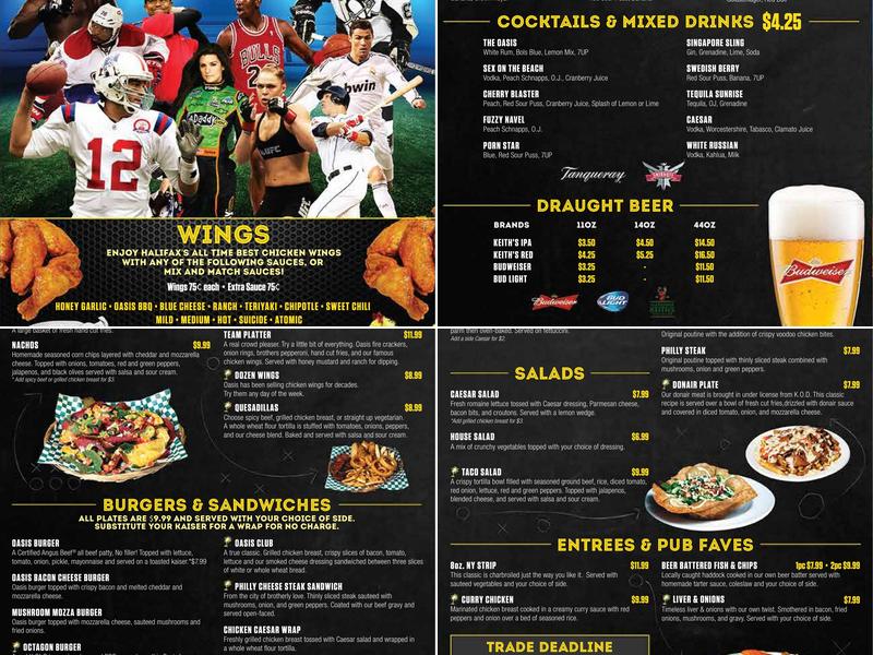Oasis Pub Menu