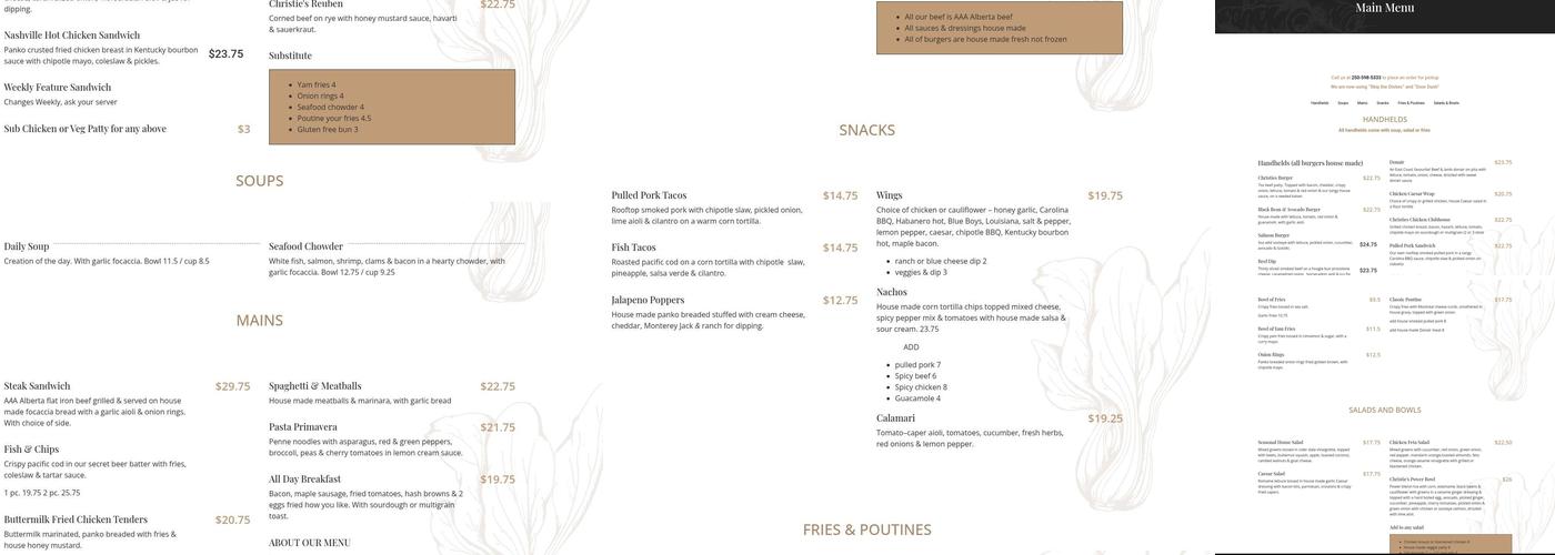 Christie's Carriage House Pub Menu