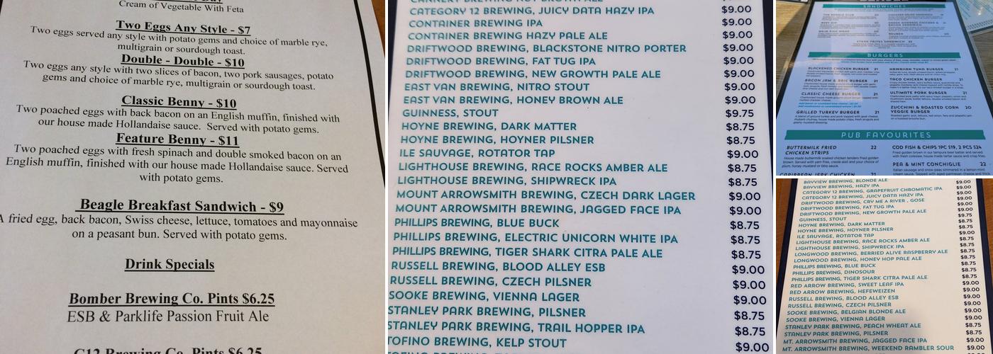 Beagle Pub Menu