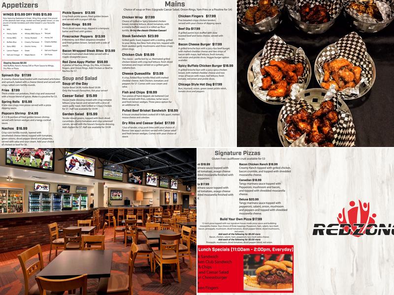 Red Zone Bar Menu