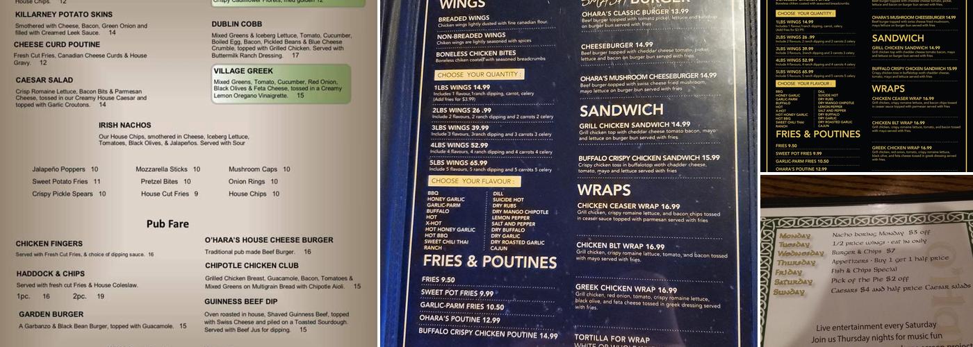 O'Hara's Public House Menu