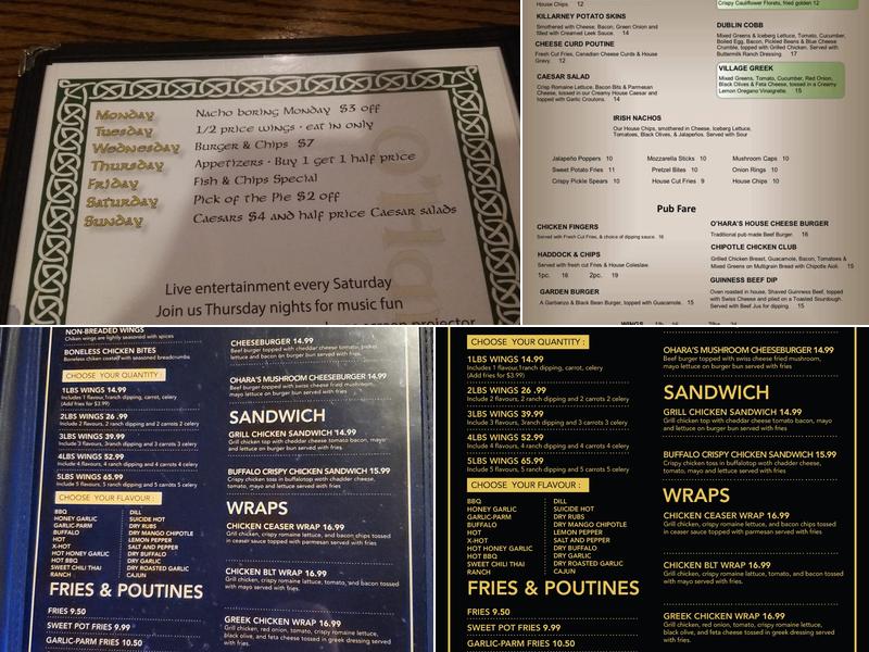 O'Hara's Public House Menu