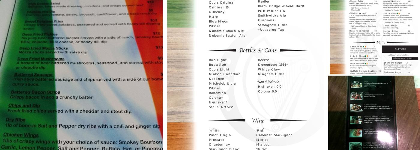 Shannon's Pub Menu