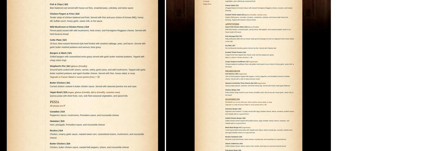 Knotted Thistle Pub Menu