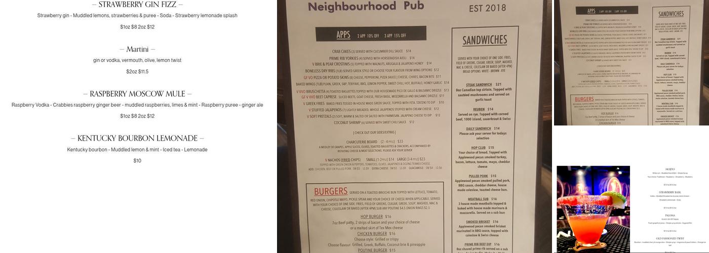 Hop & Vine Neighbourhood Pub Menu