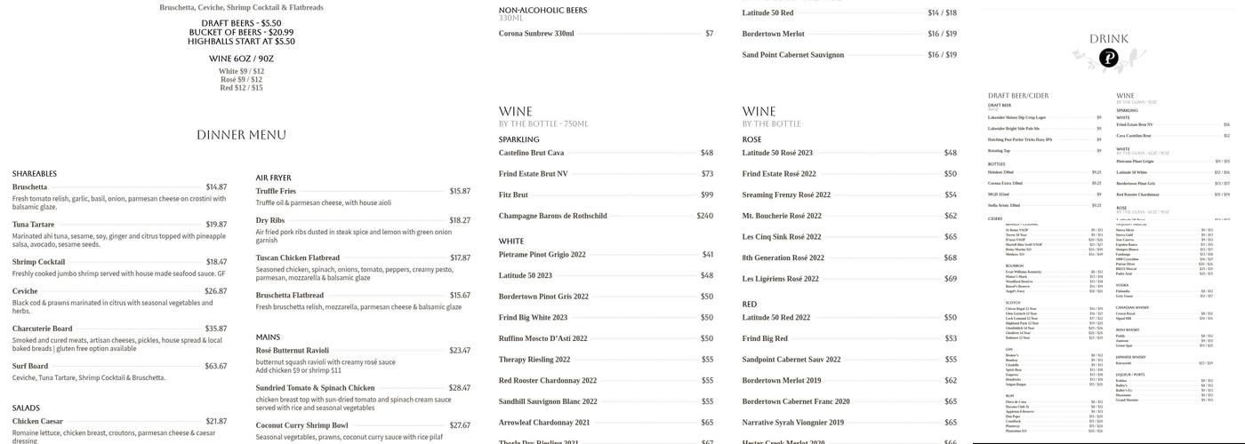 Perch Sky Lounge Menu