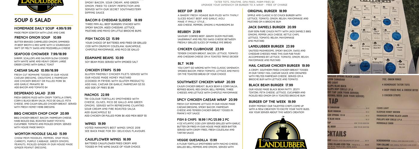 Landlubber Pub Menu