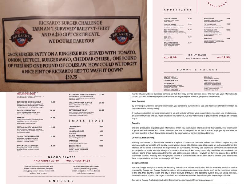Bailey's Pub Menu