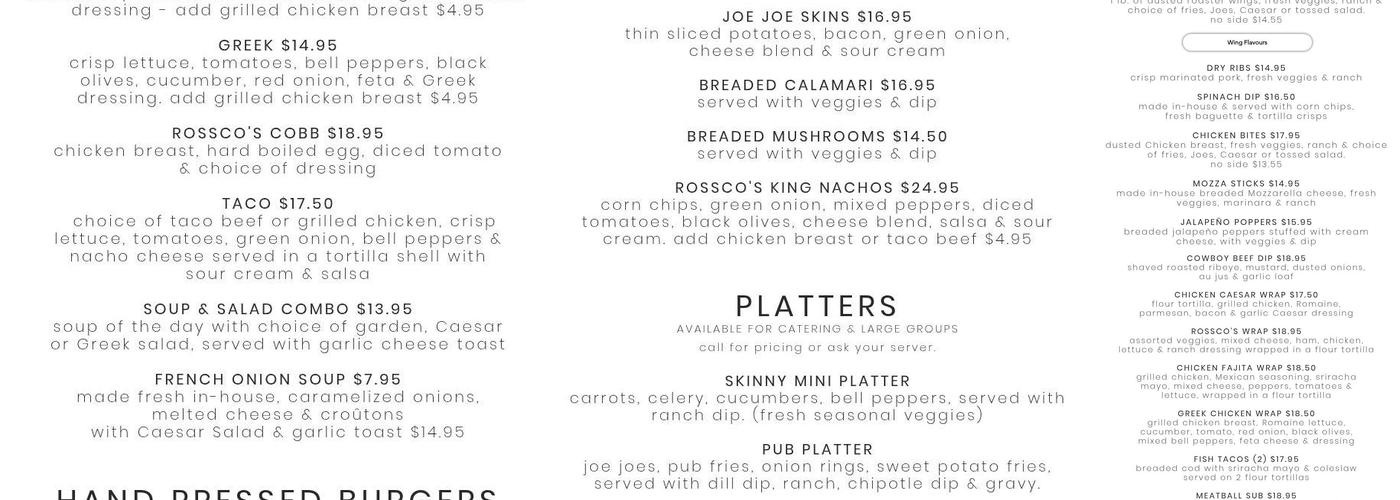 Rossco's Wing House Menu