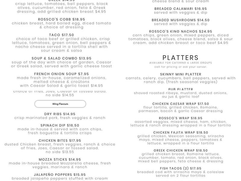 Rossco's Wing House Menu