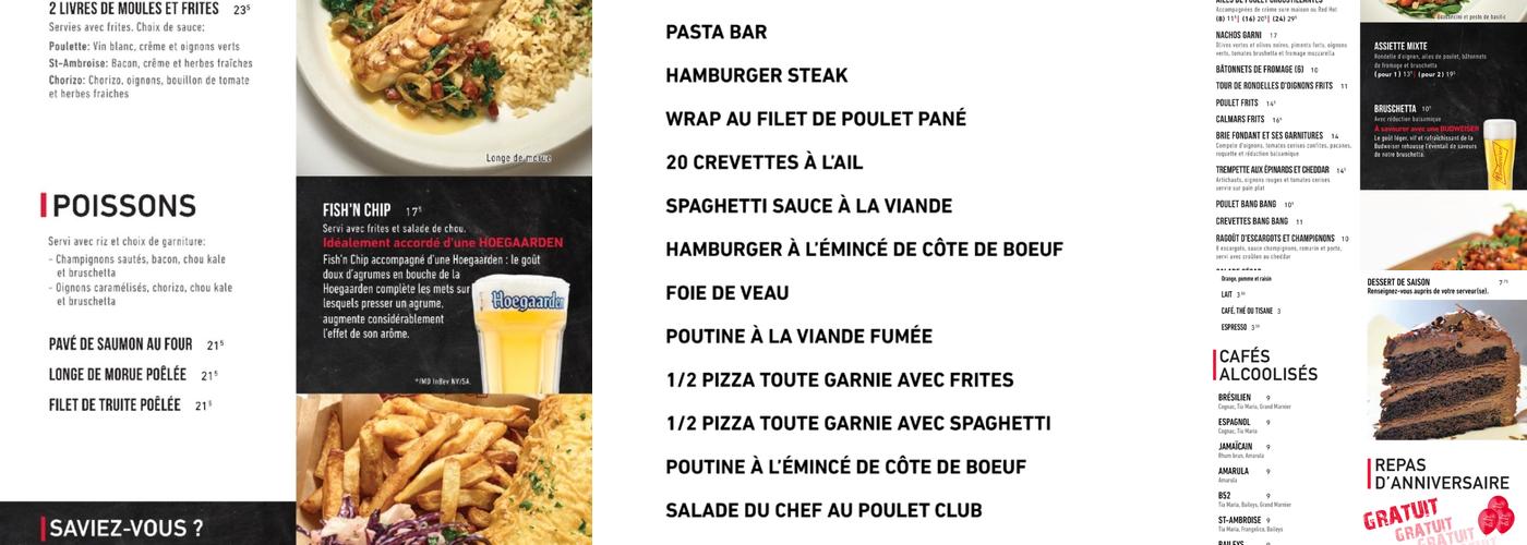 Le St-Ambroise Pub Menu
