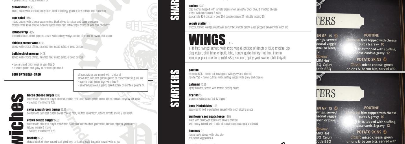 Crown & Anchor Pub Menu