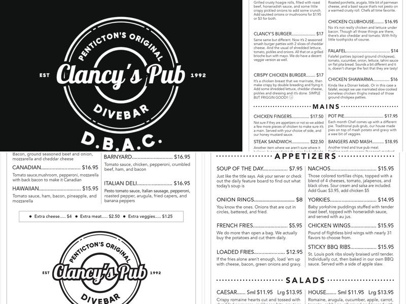Clancy's Pub & Grill Menu