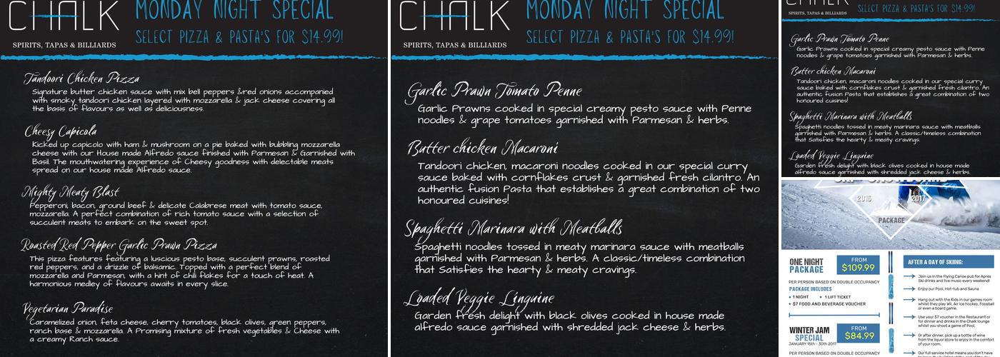 CHALK Spirits ~ Tapas ~ Billiards Menu