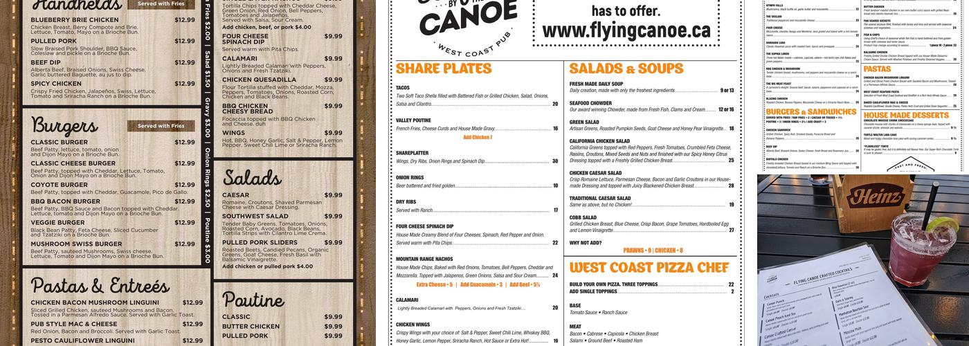 Flying Canoe West Coast Pub Menu