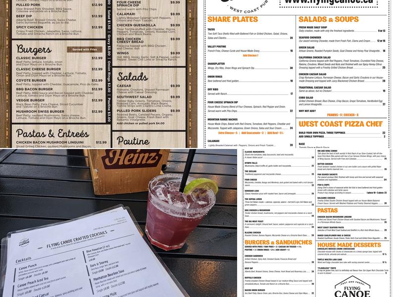 Flying Canoe West Coast Pub Menu