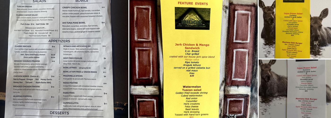 The Ridge Pub Grill and Offsales Menu