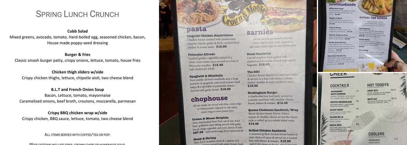 Crown & Moose Menu