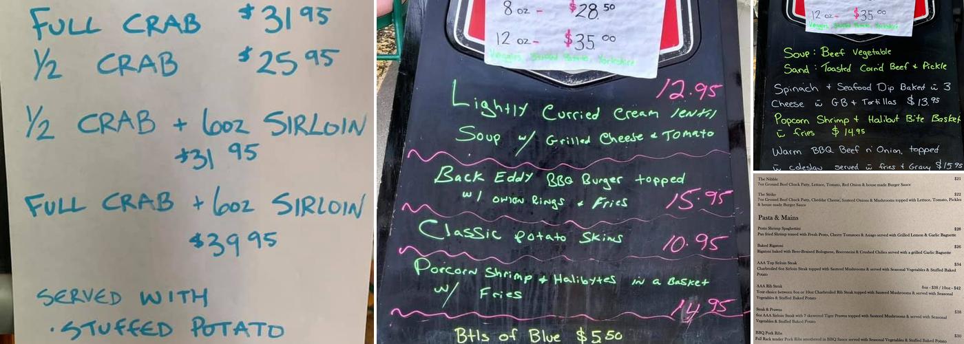 Back Eddy Pub Menu