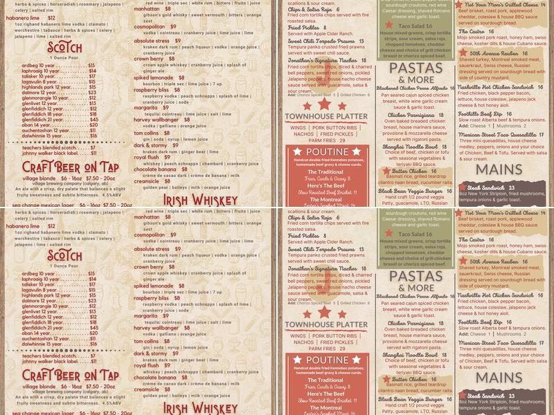 Jonathan's Lounge Menu