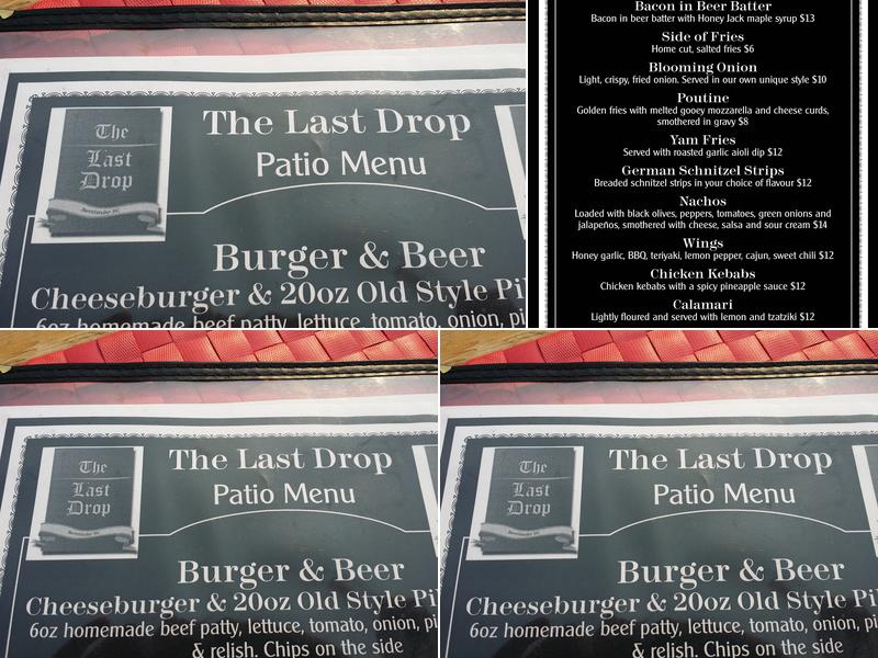 The Last Drop Pub Menu