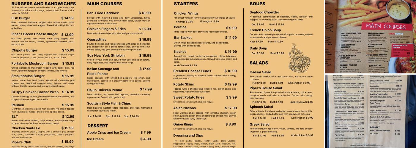 Piper's Pub Menu