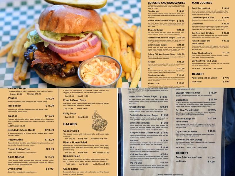 Piper's Pub Menu