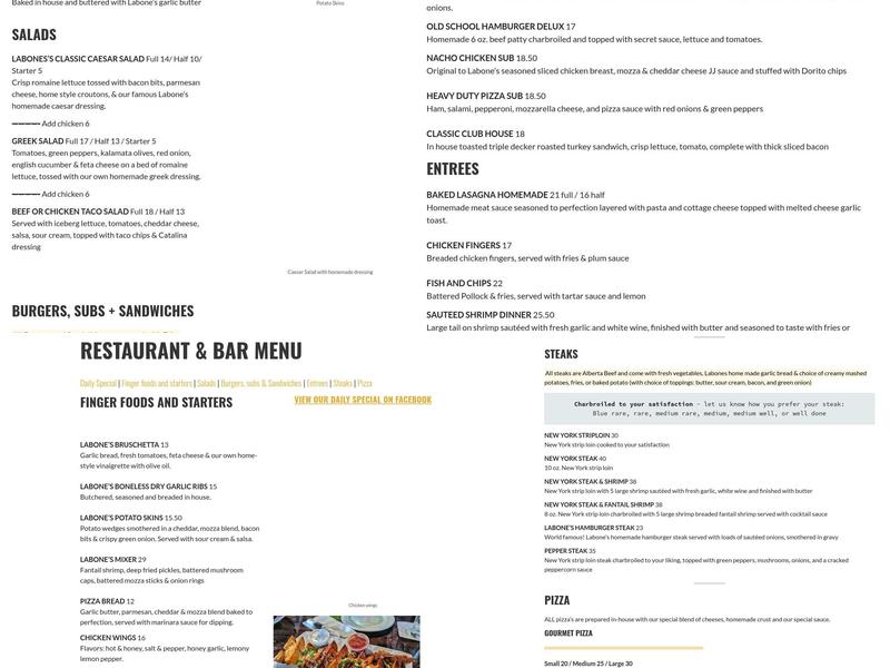 LaBone's Kitchen & Bar Menu