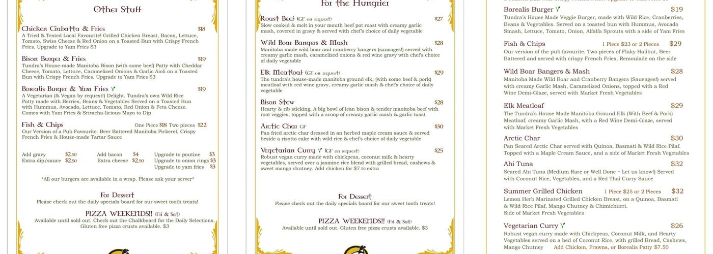 Tundra Inn Menu