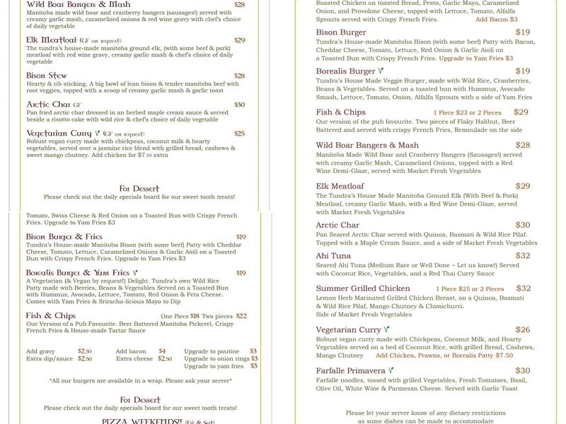 Tundra Inn Menu