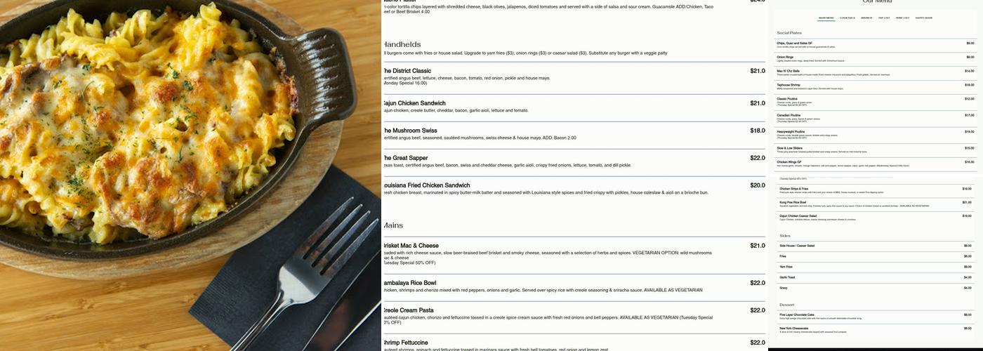 Sapperton District Taphouse Menu