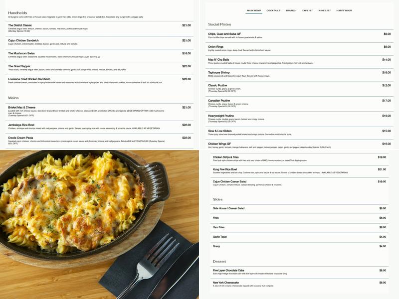 Sapperton District Taphouse Menu