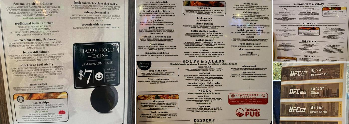 Tidewaters Pub Menu