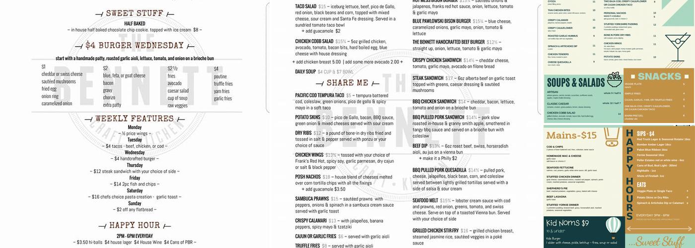 The Bennett Craft & Kitchen Menu
