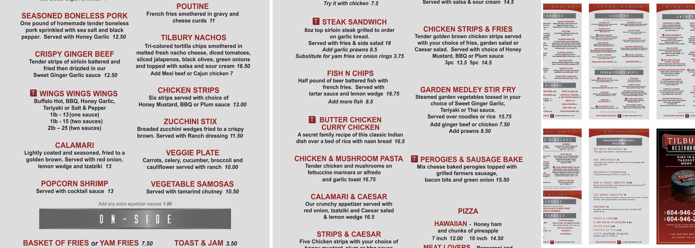 Tilbury Restaurant Menu