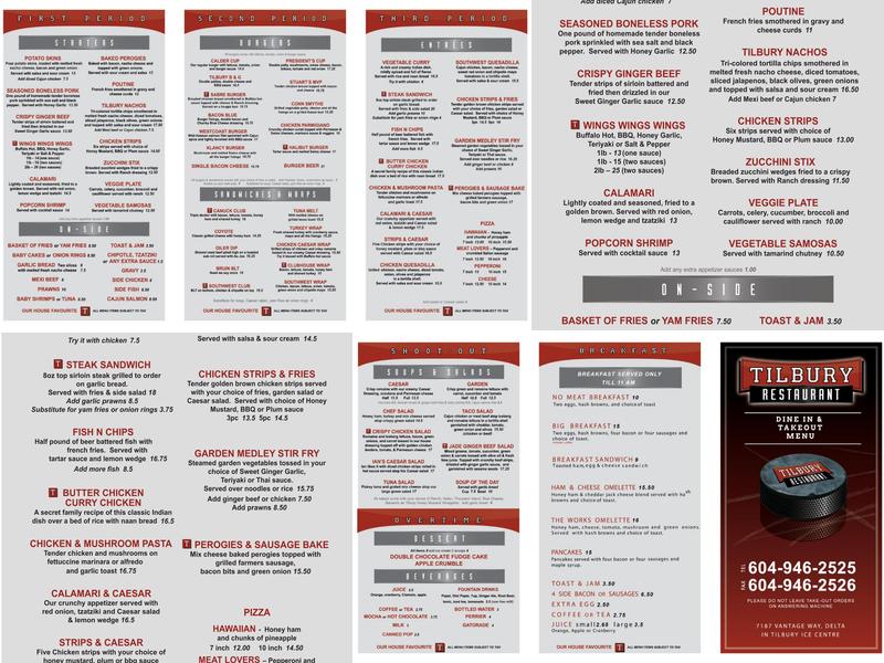 Tilbury Restaurant Menu