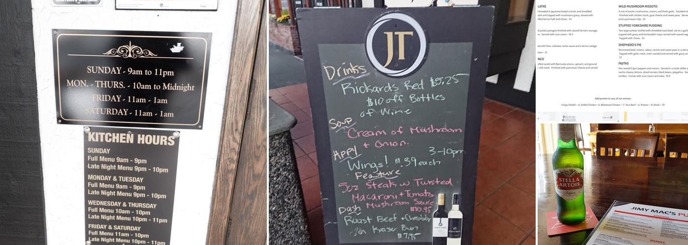 Jimy Mac's Pub Menu