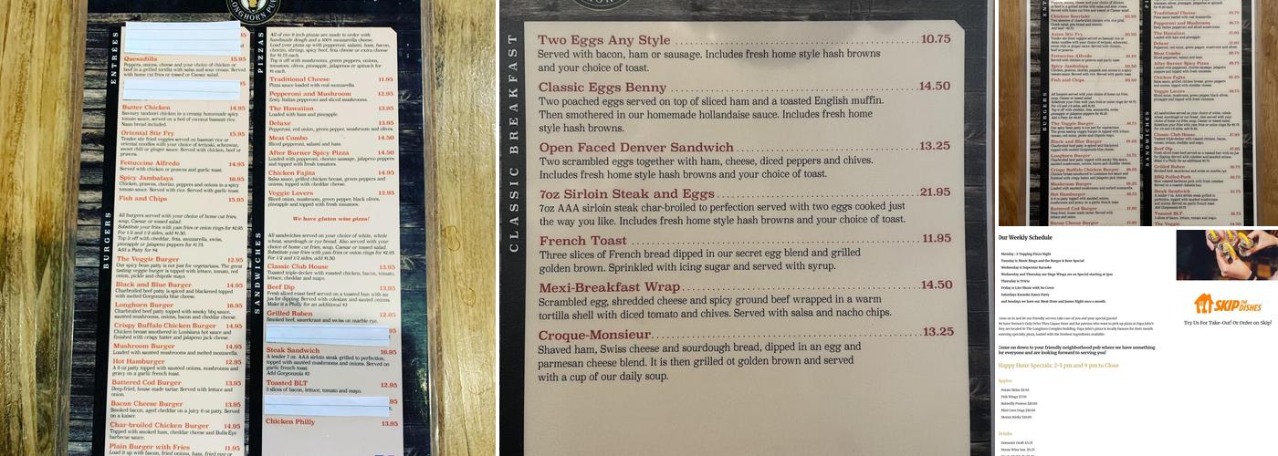 Longhorn Pub Menu