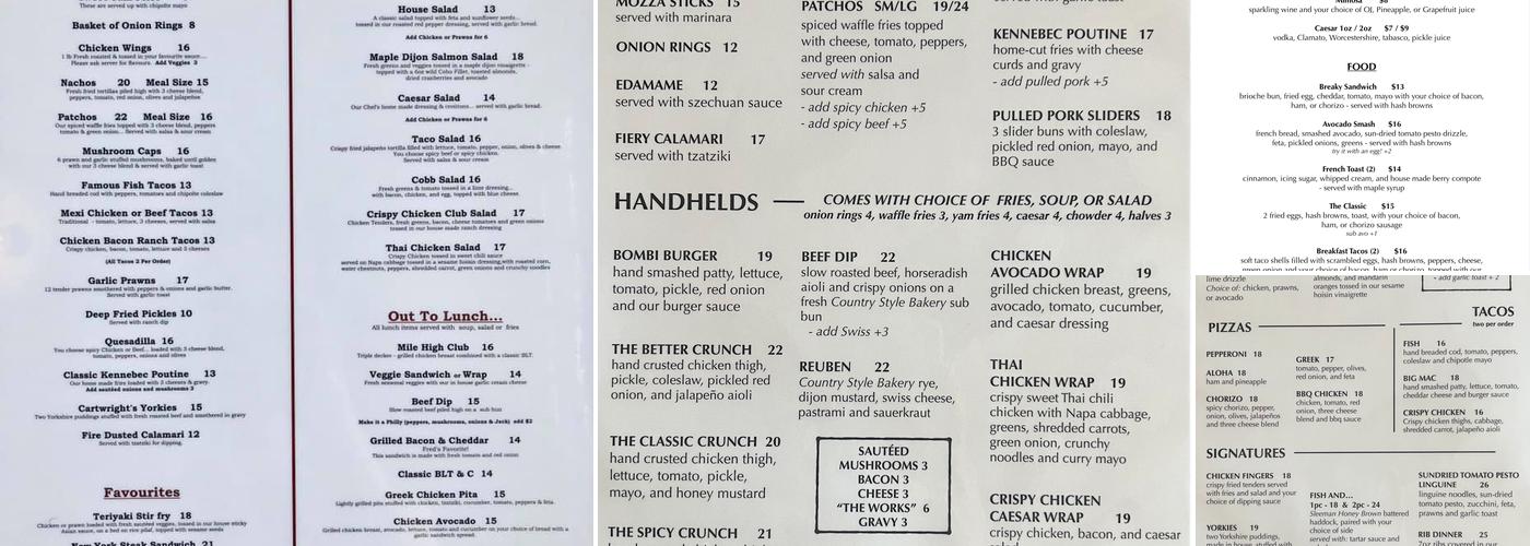 Cartwright's Pub Menu